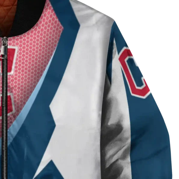 personalized cleveland guardians v stripes navy blue white bomber jacket premium grade