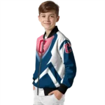 personalized cleveland guardians v stripes navy blue white bomber jacket best selling