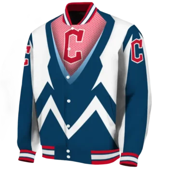 personalized cleveland guardians v stripes navy blue white varsity jacket best selling