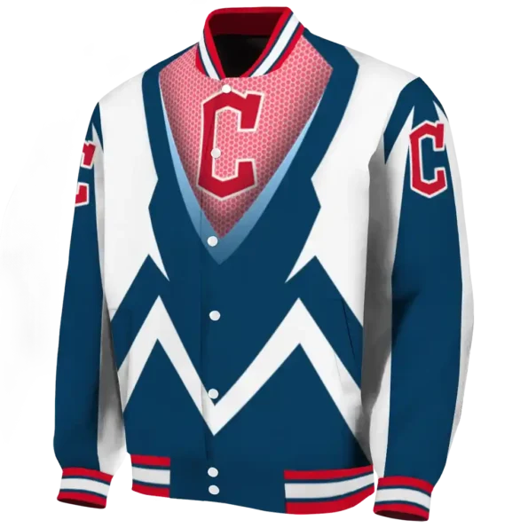 personalized cleveland guardians v stripes navy blue white varsity jacket best selling