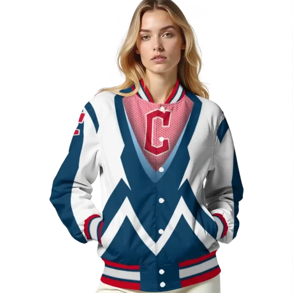 personalized cleveland guardians v stripes navy blue white varsity jacket latest model