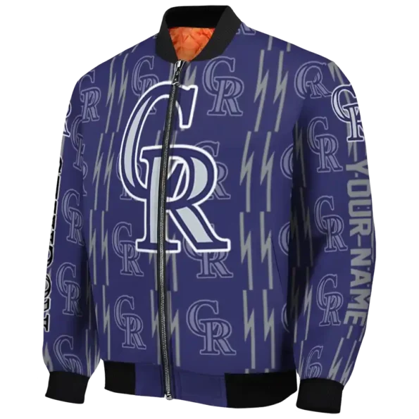 personalized colorado rockies bolt stripe blue bomber jacket best selling