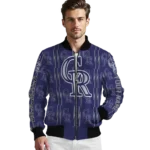 personalized colorado rockies bolt stripe blue bomber jacket best selling