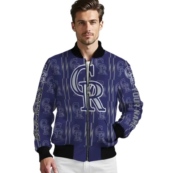 personalized colorado rockies bolt stripe blue bomber jacket high quality