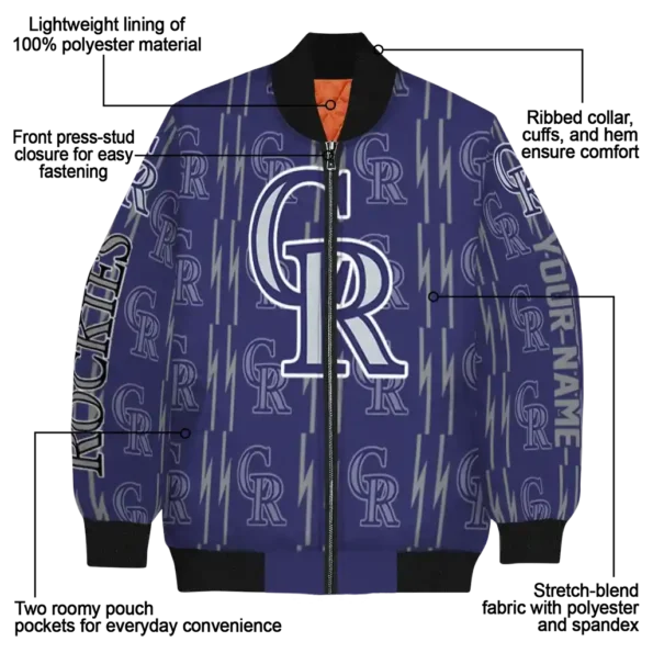 personalized colorado rockies bolt stripe blue bomber jacket new arrival