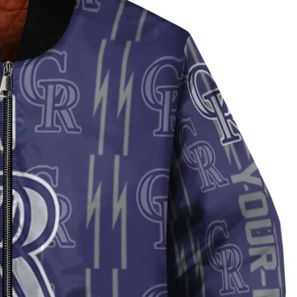 personalized colorado rockies bolt stripe blue bomber jacket premium grade