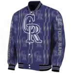 personalized colorado rockies bolt stripe blue varsity jacket best selling