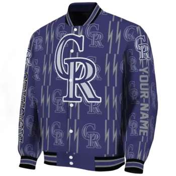 personalized colorado rockies bolt stripe blue varsity jacket best selling
