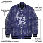 personalized colorado rockies bolt stripe blue varsity jacket best selling