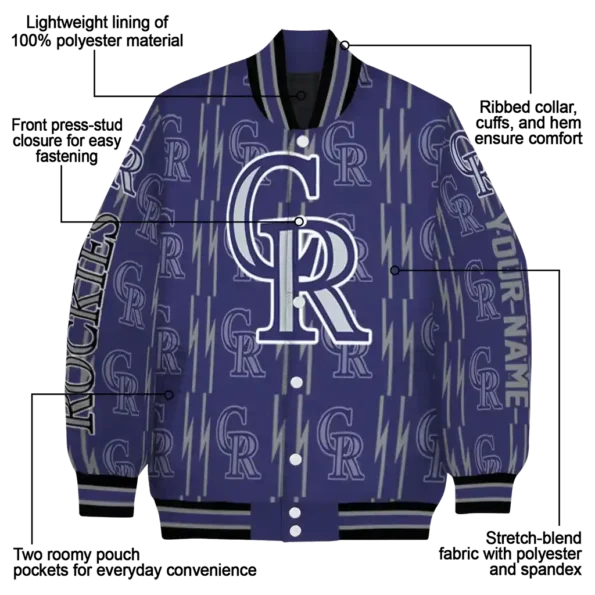 personalized colorado rockies bolt stripe blue varsity jacket new arrival