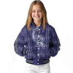 personalized colorado rockies bolt stripe blue varsity jacket best selling