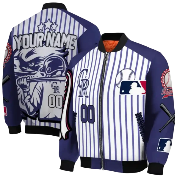 personalized colorado rockies eagle baseball blue white bomber jacket fashion forward