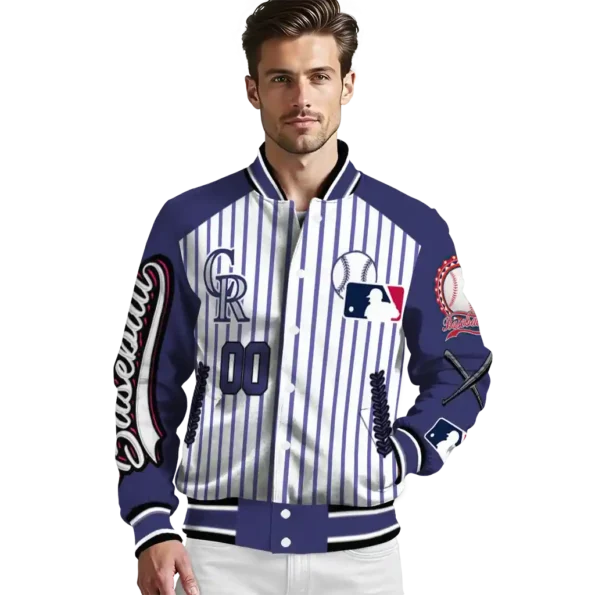 personalized colorado rockies eagle baseball blue white varsity jacket high quality