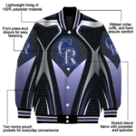 personalized colorado rockies mesh chest black crocs black varsity jacket best selling