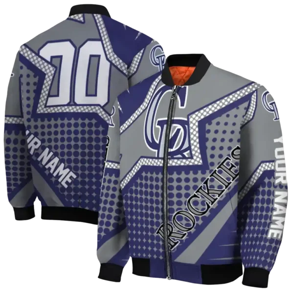 personalized colorado rockies star burst blue bomber jacket fashion forward