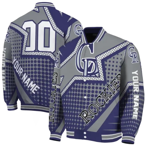 personalized colorado rockies star burst blue varsity jacket fashion forward