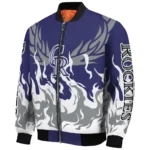 personalized colorado rockies winged blaze blue white bomber jacket best selling
