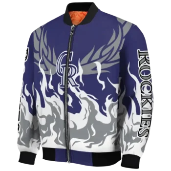 personalized colorado rockies winged blaze blue white bomber jacket best selling
