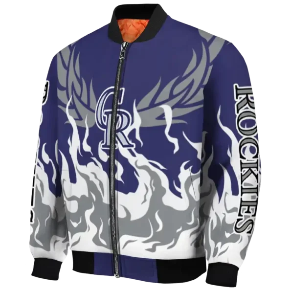 personalized colorado rockies winged blaze blue white bomber jacket best selling