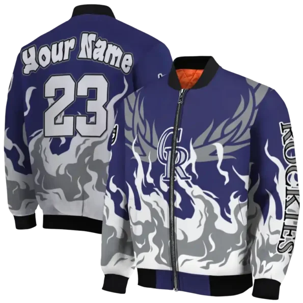 personalized colorado rockies winged blaze blue white bomber jacket fashion forward
