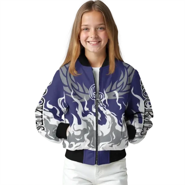 personalized colorado rockies winged blaze blue white bomber jacket top rated