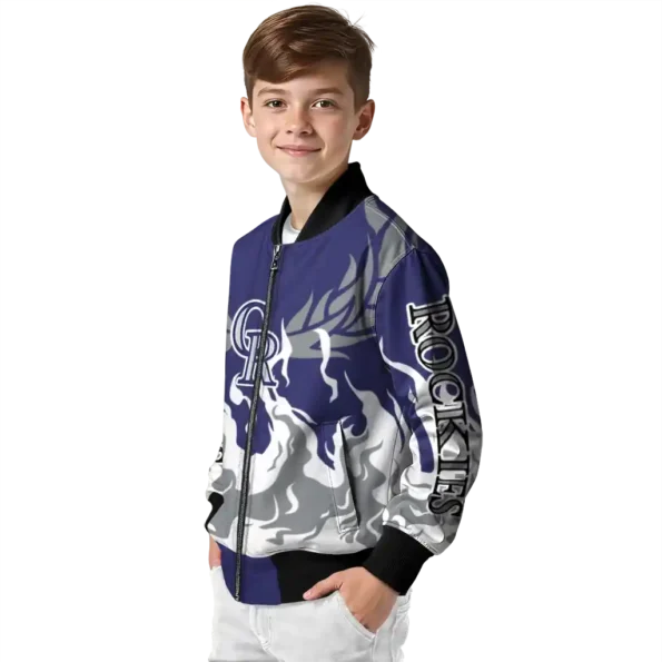 personalized colorado rockies winged blaze blue white bomber jacket trendy