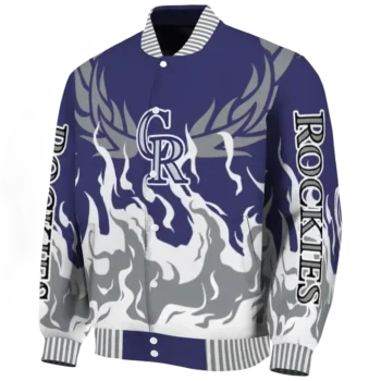 personalized colorado rockies winged blaze blue white varsity jacket best selling