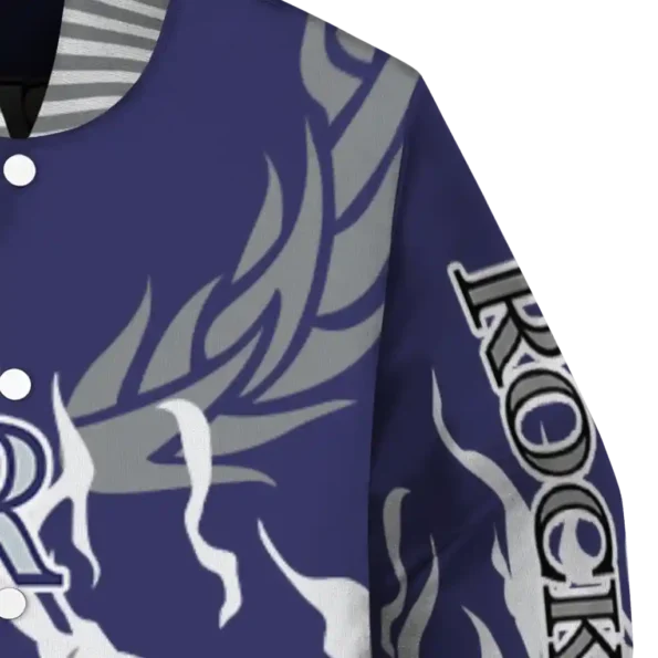 personalized colorado rockies winged blaze blue white varsity jacket premium grade