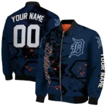 personalized detroit tigers hexagon cluster navy black bomber jacket best selling