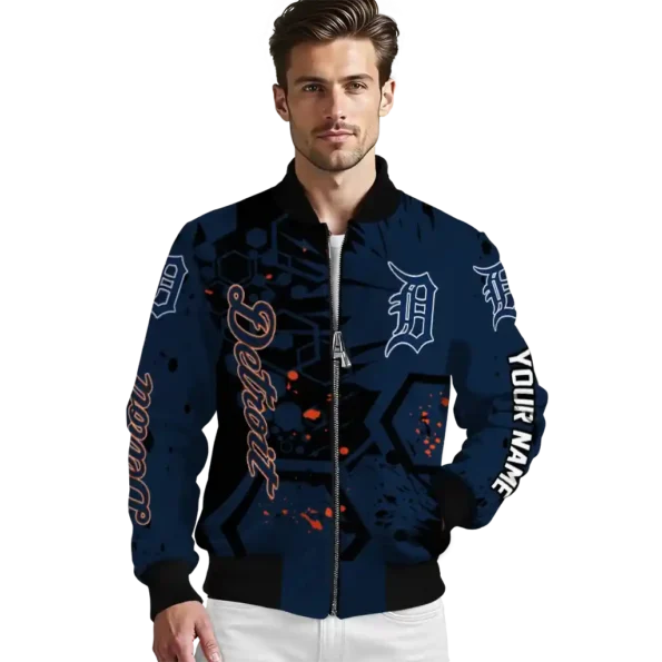 personalized detroit tigers hexagon cluster navy black bomber jacket high quality