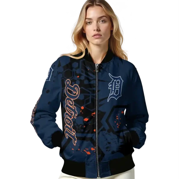 personalized detroit tigers hexagon cluster navy black bomber jacket latest model