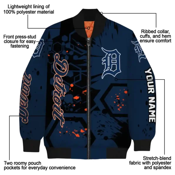 personalized detroit tigers hexagon cluster navy black bomber jacket new arrival