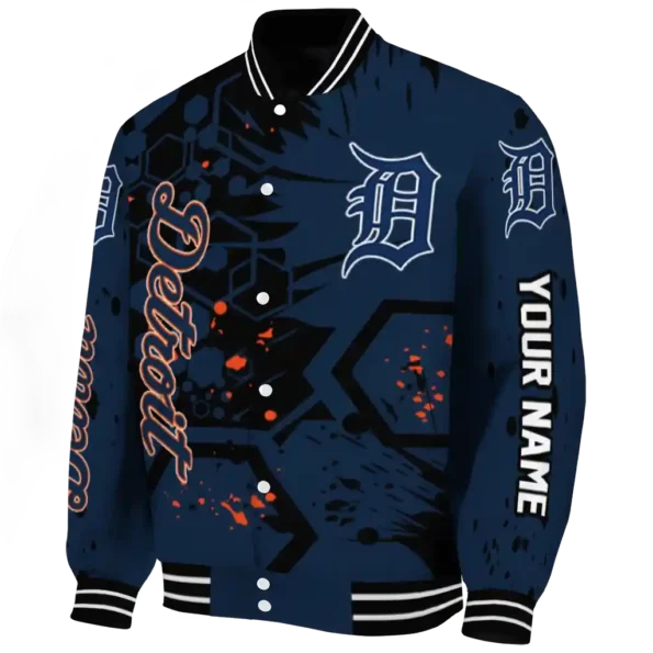 personalized detroit tigers hexagon cluster navy black varsity jacket best selling
