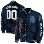 personalized detroit tigers hexagon cluster navy black varsity jacket best selling