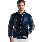 personalized detroit tigers hexagon cluster navy black varsity jacket best selling