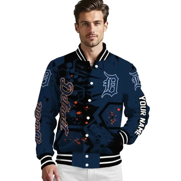 personalized detroit tigers hexagon cluster navy black varsity jacket high quality