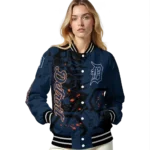 personalized detroit tigers hexagon cluster navy black varsity jacket best selling