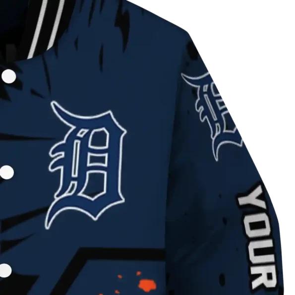 personalized detroit tigers hexagon cluster navy black varsity jacket premium grade