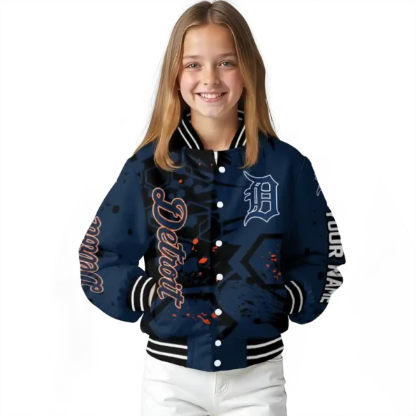 personalized detroit tigers hexagon cluster navy black varsity jacket top rated