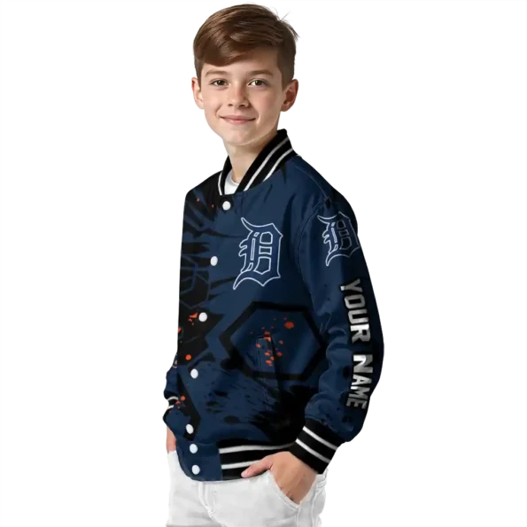 personalized detroit tigers hexagon cluster navy black varsity jacket trendy