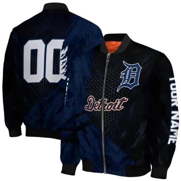 personalized detroit tigers hexagon mesh navy black bomber jacket fashion forward