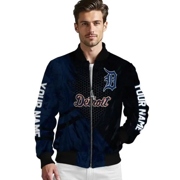 personalized detroit tigers hexagon mesh navy black bomber jacket high quality