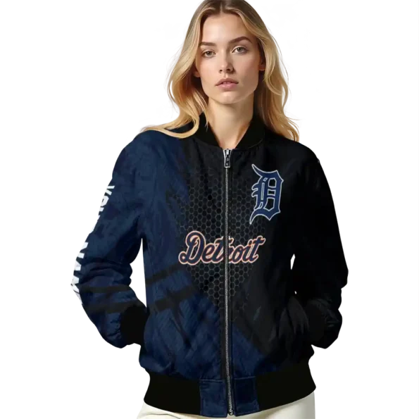 personalized detroit tigers hexagon mesh navy black bomber jacket latest model