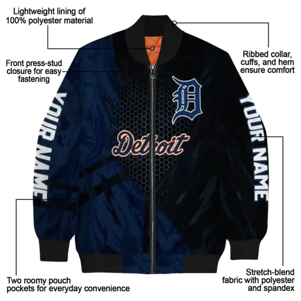 personalized detroit tigers hexagon mesh navy black bomber jacket new arrival