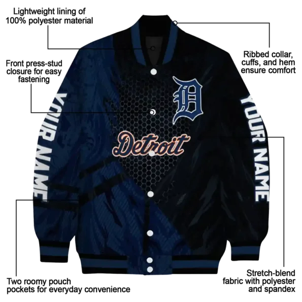 personalized detroit tigers hexagon mesh navy black varsity jacket new arrival