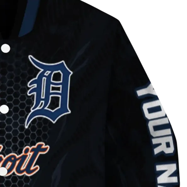 personalized detroit tigers hexagon mesh navy black varsity jacket premium grade
