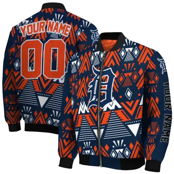 personalized detroit tigers pyramid shapes navy bomber jacket fashion forward