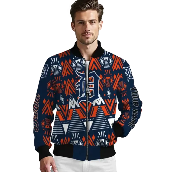 personalized detroit tigers pyramid shapes navy bomber jacket high quality