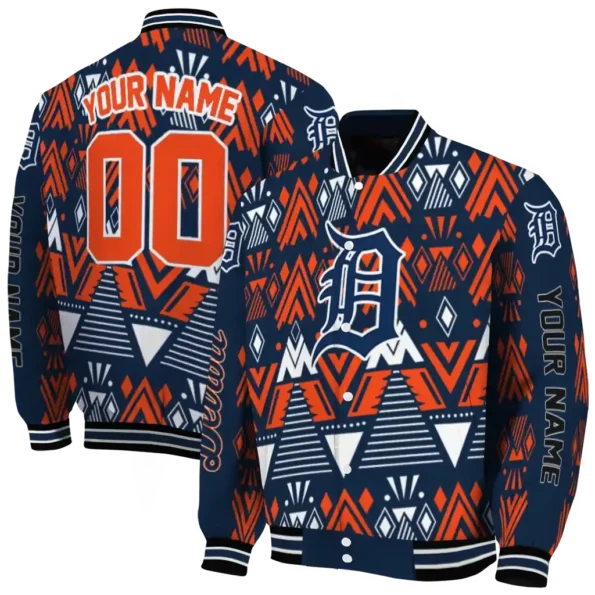 personalized detroit tigers pyramid shapes navy varsity jacket fashion forward