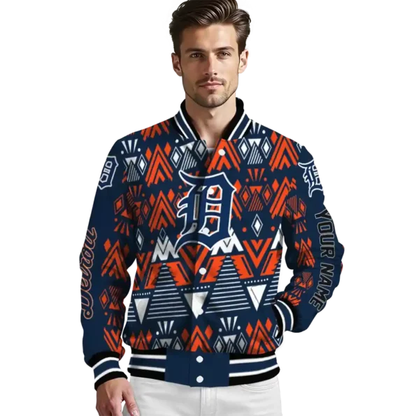 personalized detroit tigers pyramid shapes navy varsity jacket high quality